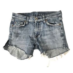 7 For All Mankind Denim Shorts Size 27 Distressed Cut Off Raw Hem